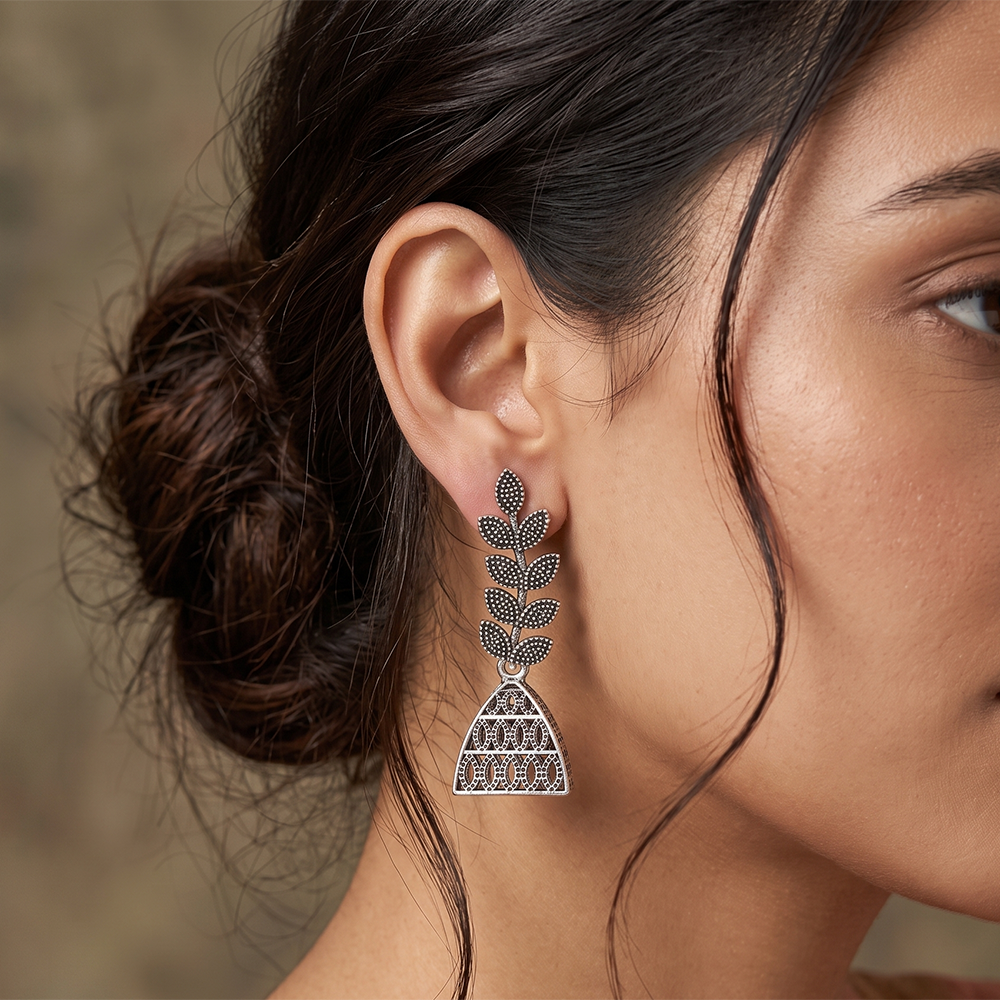 The99Jewel Oxidised Silver Plated Traditional Jhumki Earrings for Women