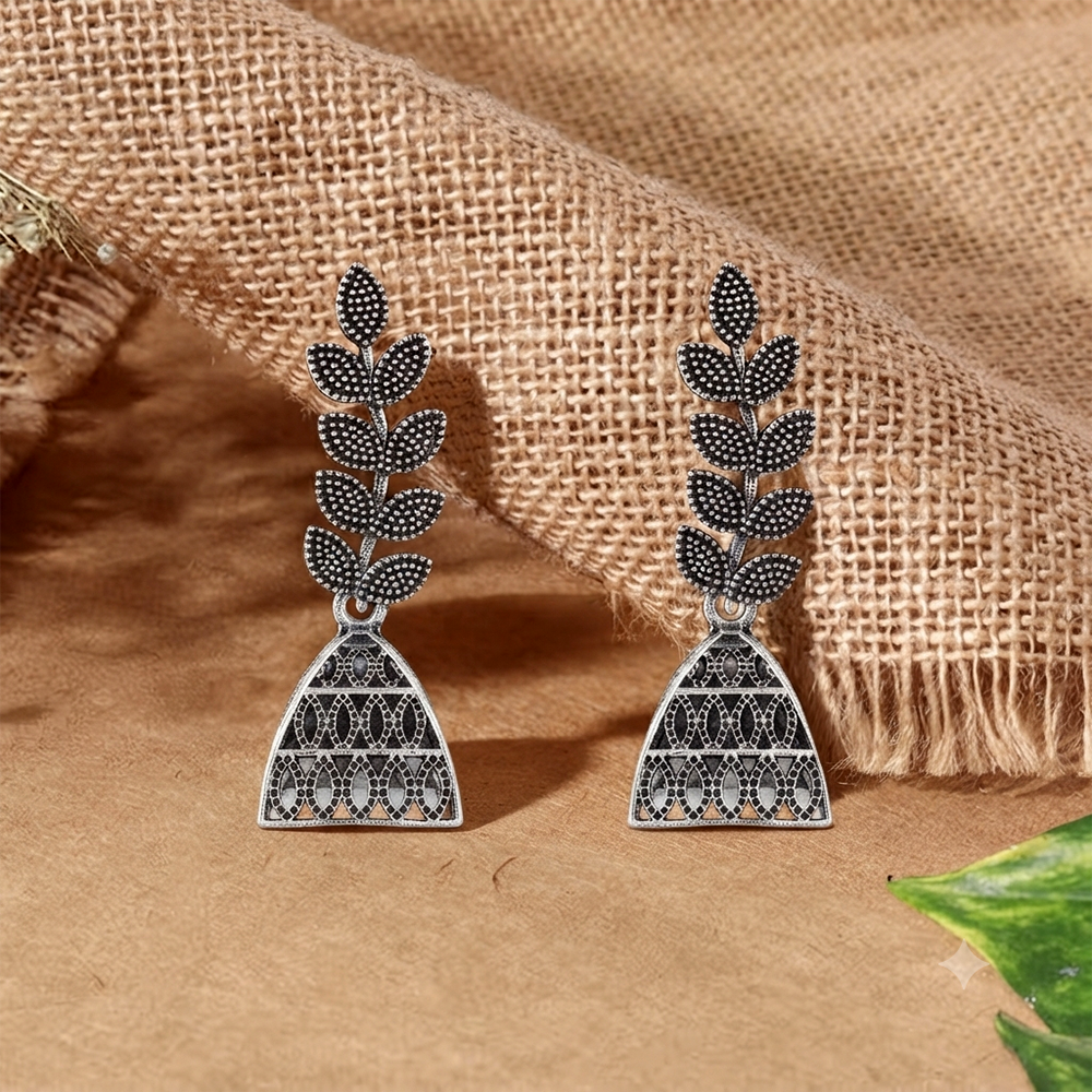 The99Jewel Oxidised Silver Plated Traditional Jhumki Earrings for Women
