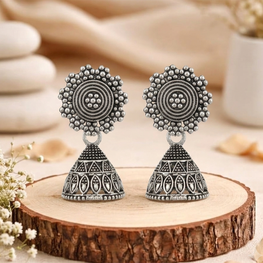 The99Jewel Oxidised Silver Plated Traditional Jhumki Earrings for Women