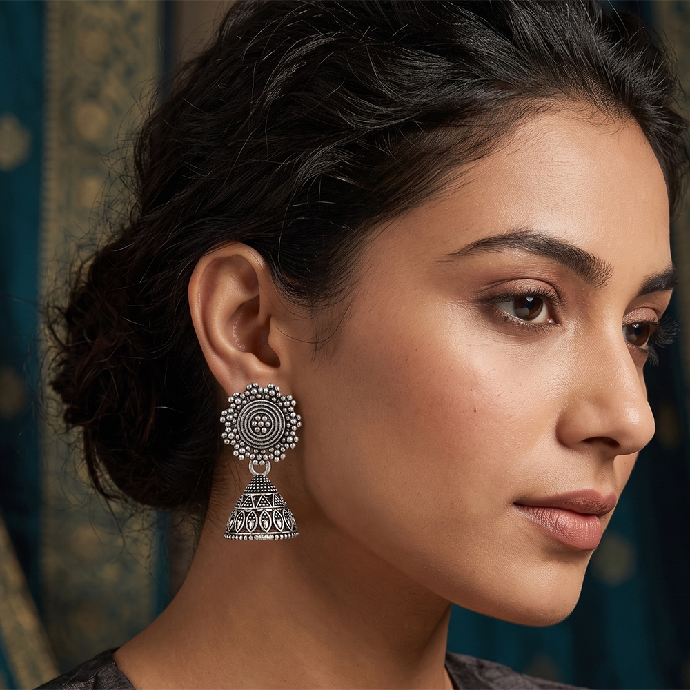 The99Jewel Oxidised Silver Plated Traditional Jhumki Earrings for Women