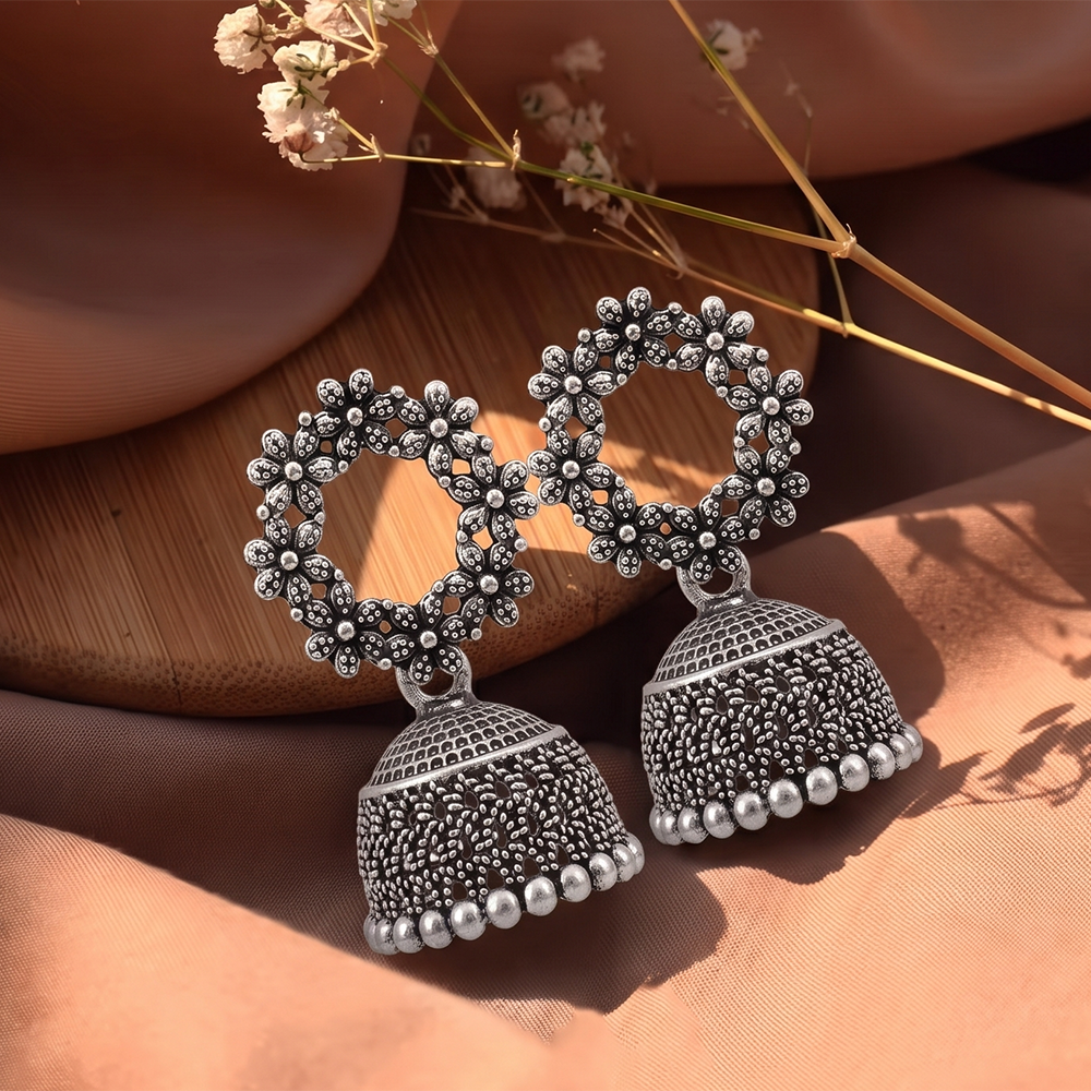 The99Jewel Oxidised Silver Plated Traditional Jhumki Earrings for Women