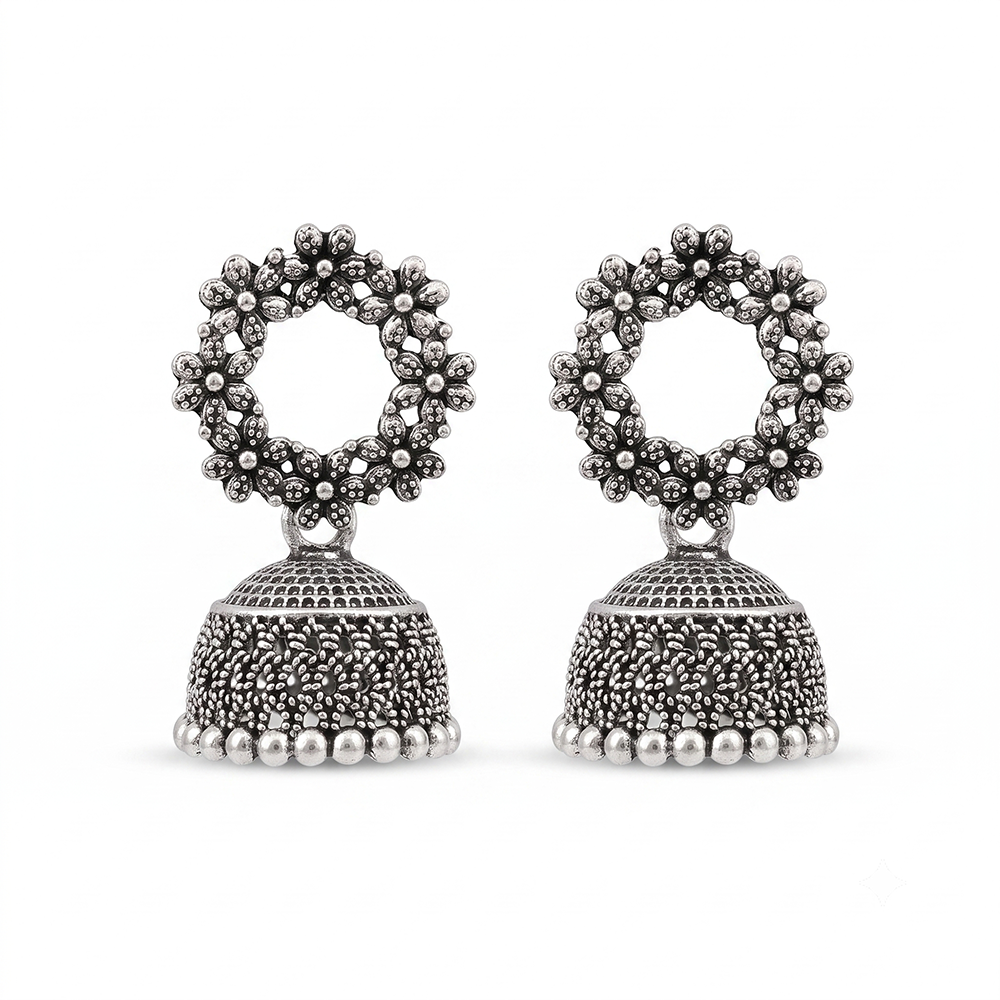 The99Jewel Oxidised Silver Plated Traditional Jhumki Earrings for Women