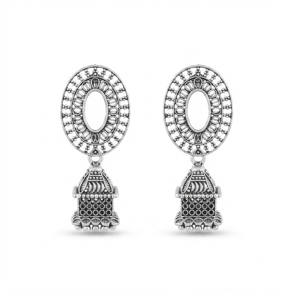 The99Jewel Oxidised Silver Plated Traditional Jhumki Earrings for Women