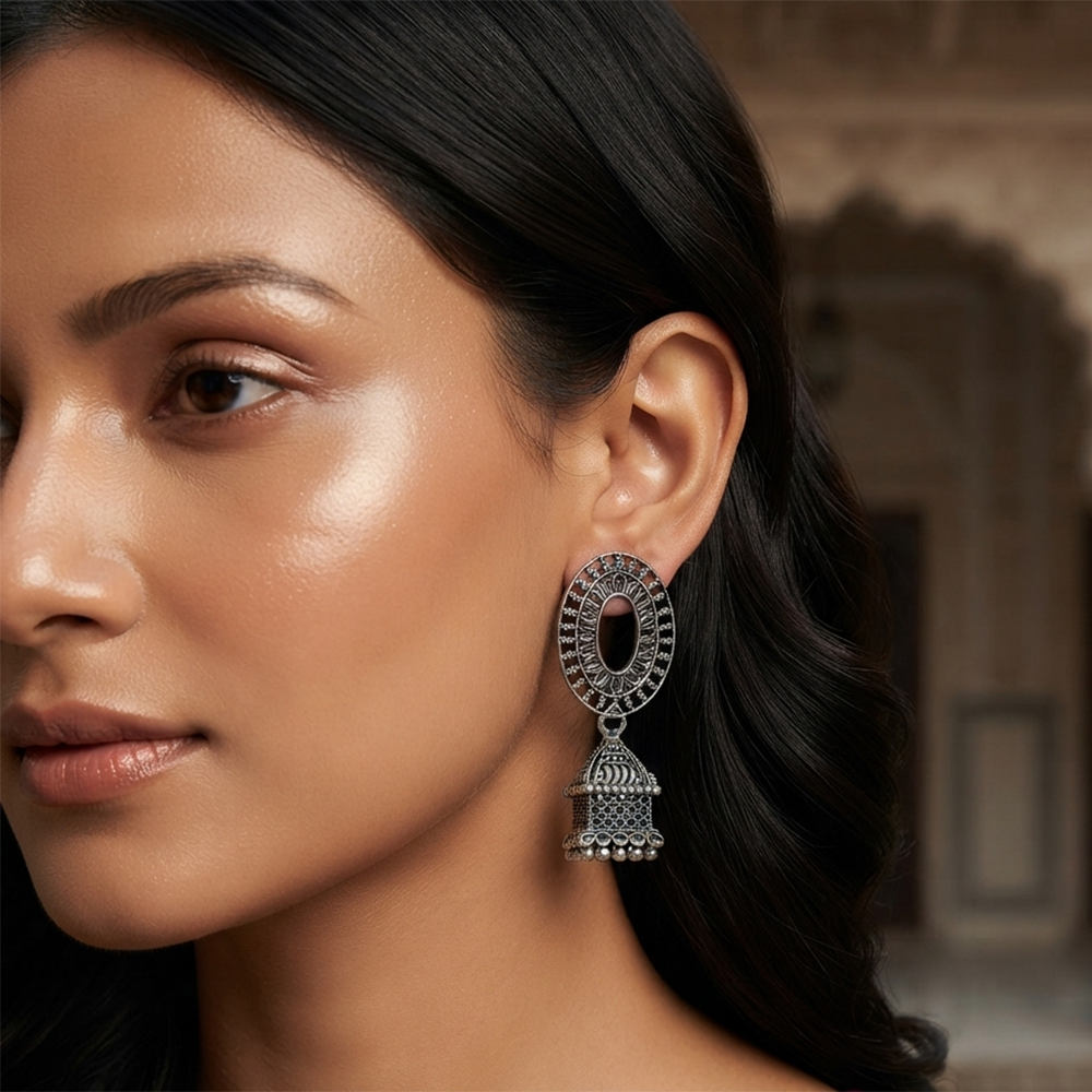 The99Jewel Oxidised Silver Plated Traditional Jhumki Earrings for Women