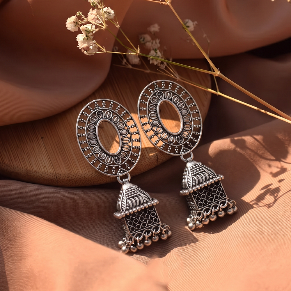 The99Jewel Oxidised Silver Plated Traditional Jhumki Earrings for Women