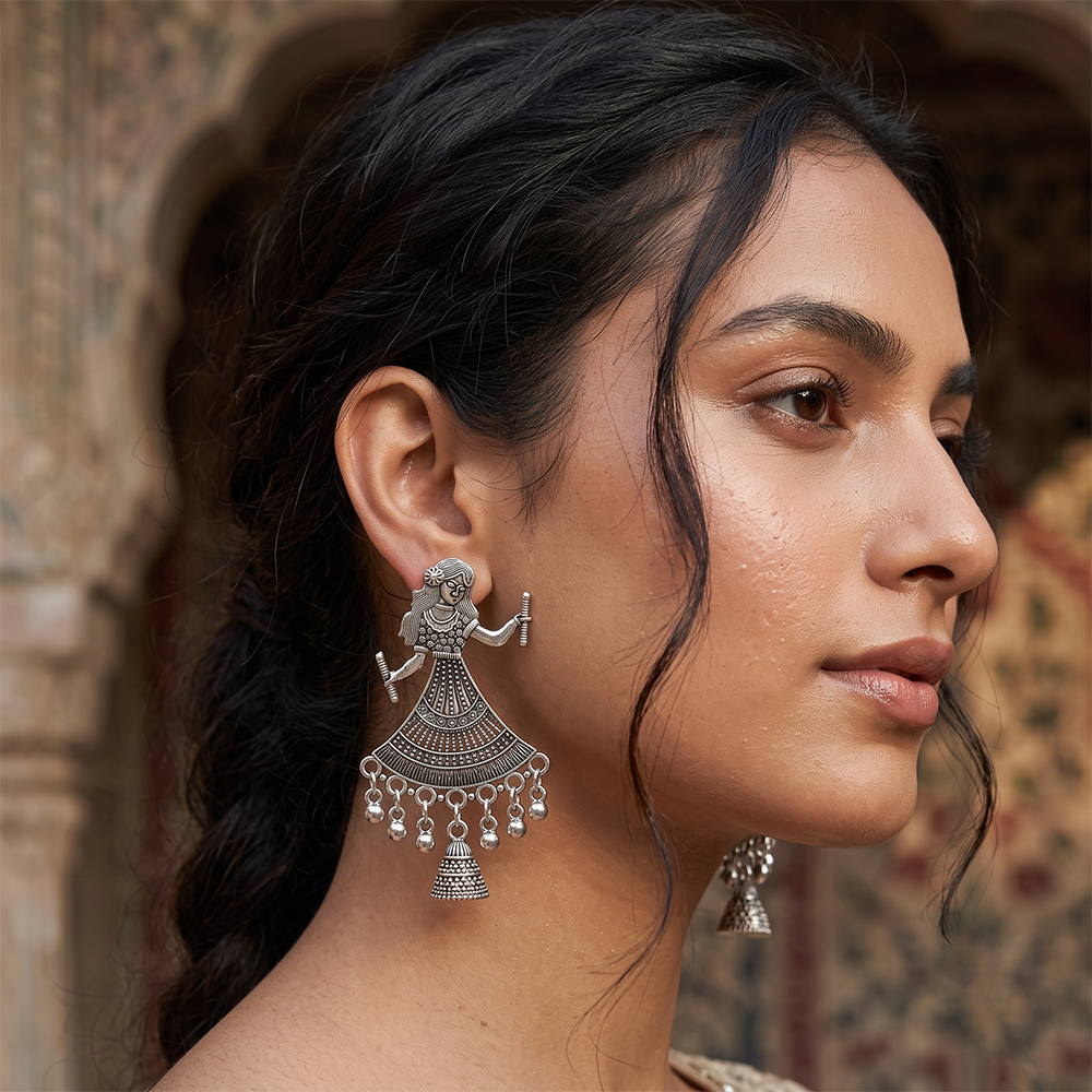 The99Jewel Oxidised Silver Plated Traditional Jhumki Earrings for Women