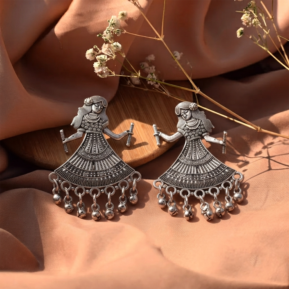The99Jewel Oxidised Silver Plated Traditional Jhumki Earrings for Women