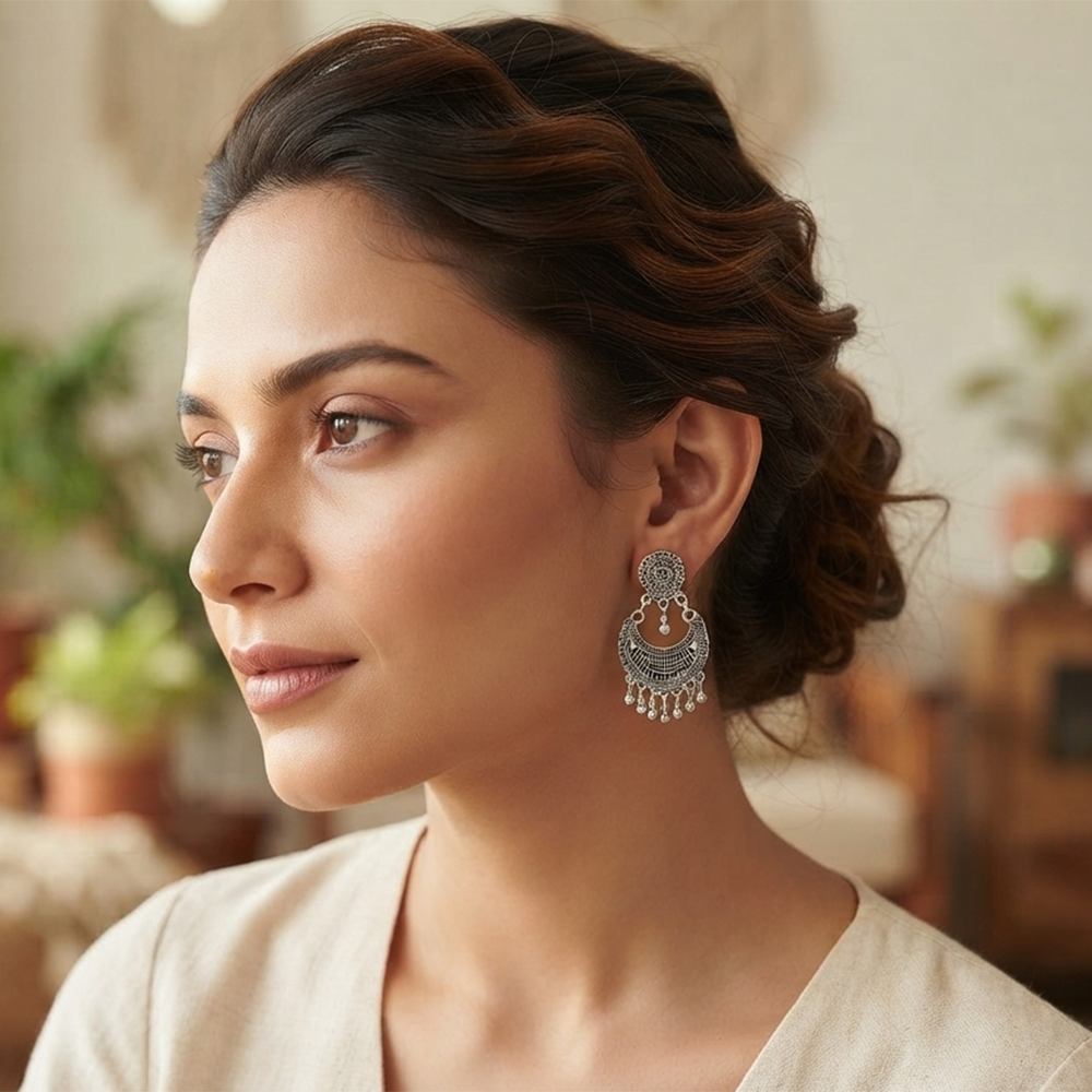 The99Jewel Oxidised Silver Plated Traditional Jhumki Earrings for Women
