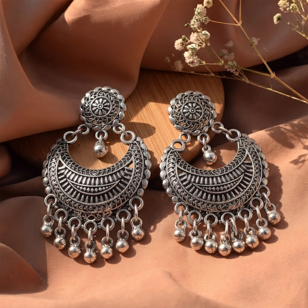 The99Jewel Oxidised Silver Plated Traditional Jhumki Earrings for Women