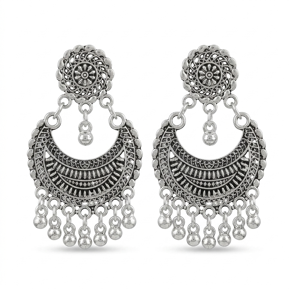 The99Jewel Oxidised Silver Plated Traditional Jhumki Earrings for Women