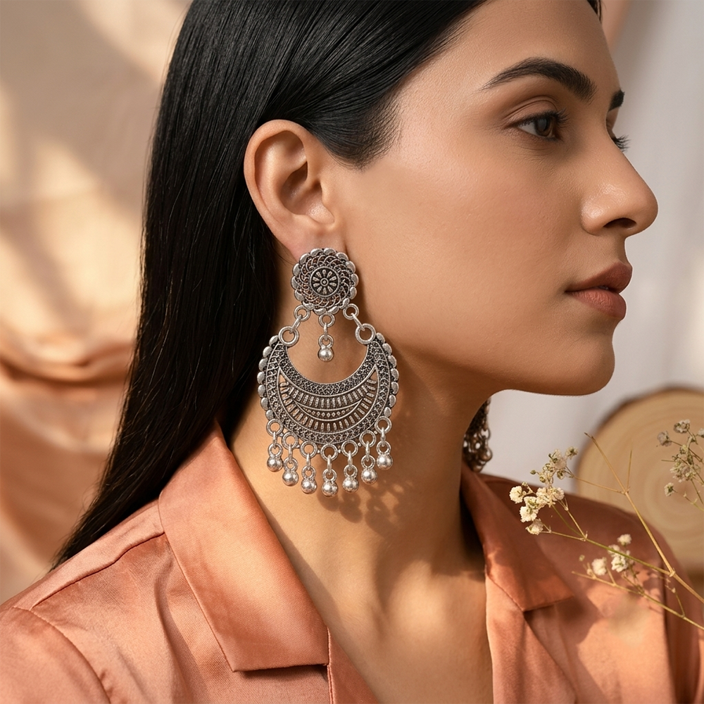 The99Jewel Oxidised Silver Plated Traditional Jhumki Earrings for Women