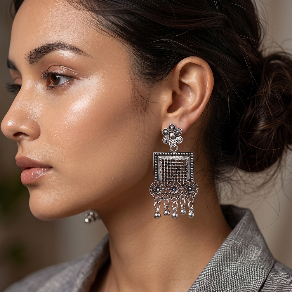 The99Jewel Oxidised Silver Plated Traditional Jhumki Earrings for Women