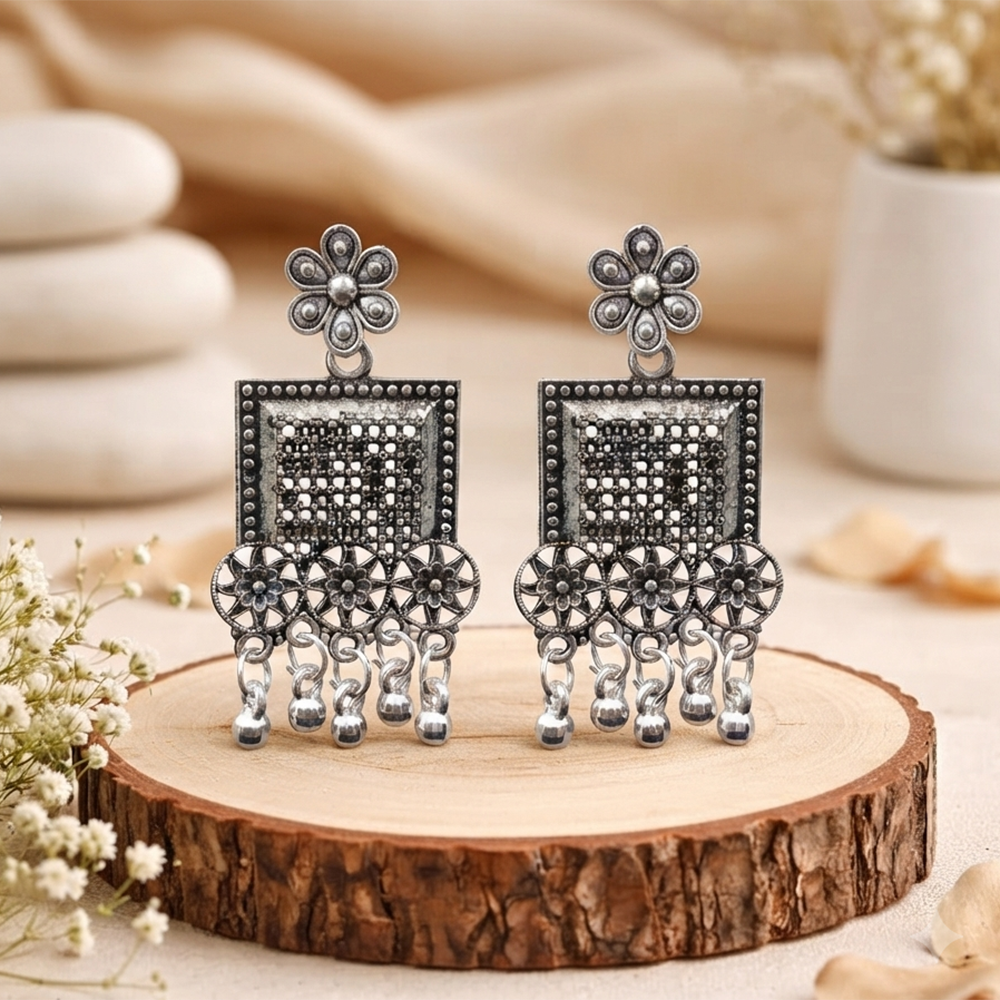 The99Jewel Oxidised Silver Plated Traditional Jhumki Earrings for Women