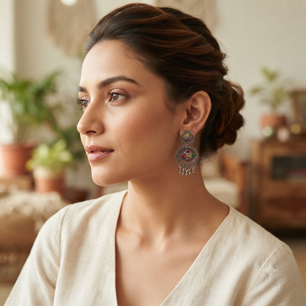 The99Jewel Oxidised Silver Plated Traditional Jhumki Earrings for Women