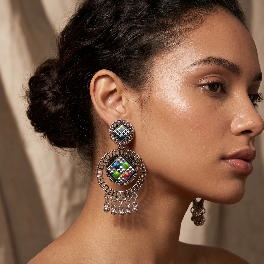 The99Jewel Oxidised Silver Plated Traditional Jhumki Earrings for Women