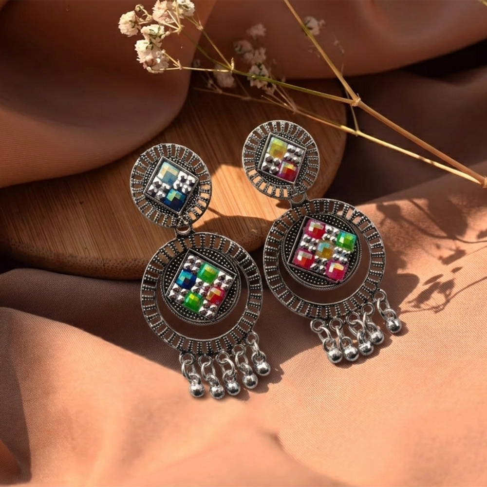 The99Jewel Oxidised Silver Plated Traditional Jhumki Earrings for Women