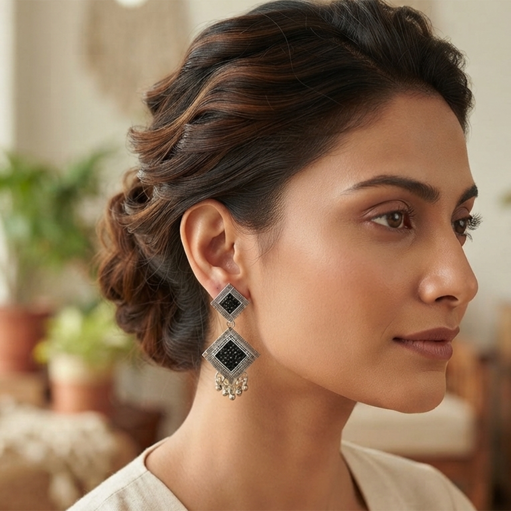 The99Jewel Oxidised Silver Plated Traditional Jhumki Earrings for Women