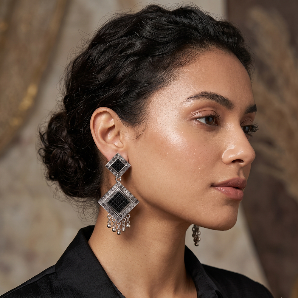 The99Jewel Oxidised Silver Plated Traditional Jhumki Earrings for Women