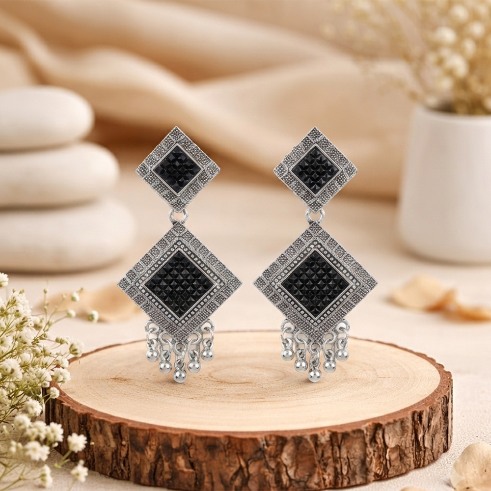 The99Jewel Oxidised Silver Plated Traditional Jhumki Earrings for Women