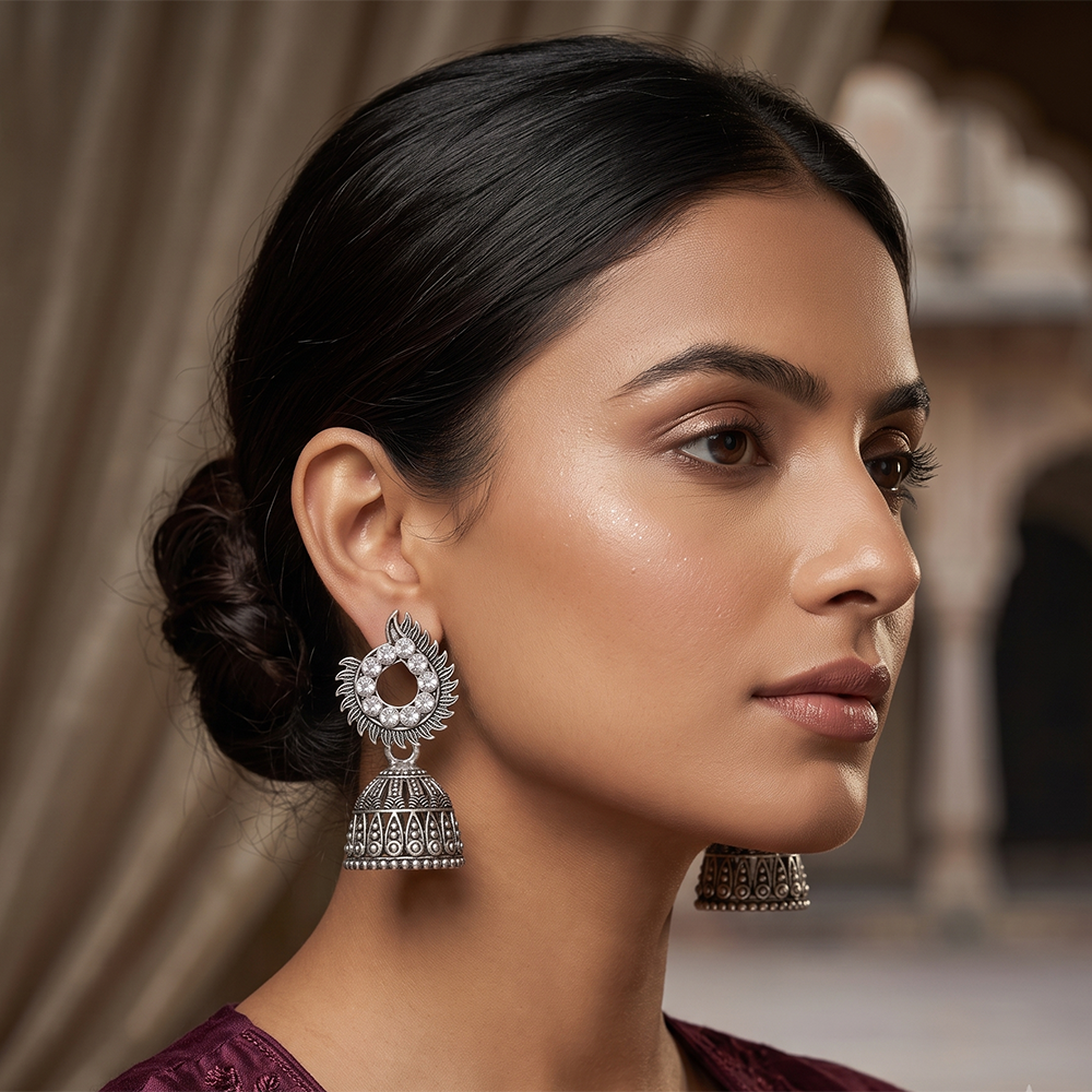 The99Jewel Oxidised Silver Plated Traditional Jhumki Earrings for Women