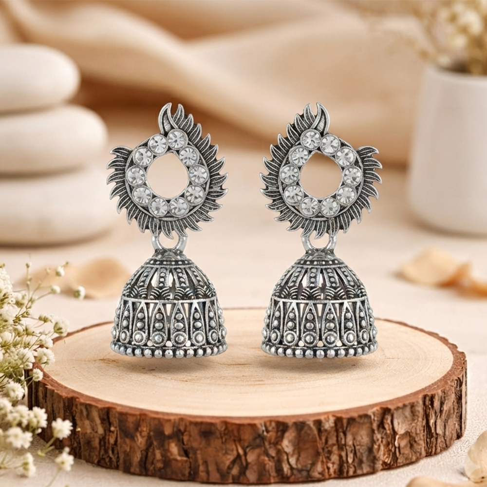 The99Jewel Oxidised Silver Plated Traditional Jhumki Earrings for Women