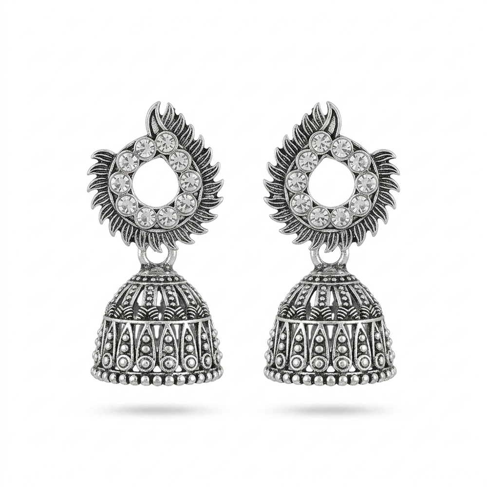 The99Jewel Oxidised Silver Plated Traditional Jhumki Earrings for Women