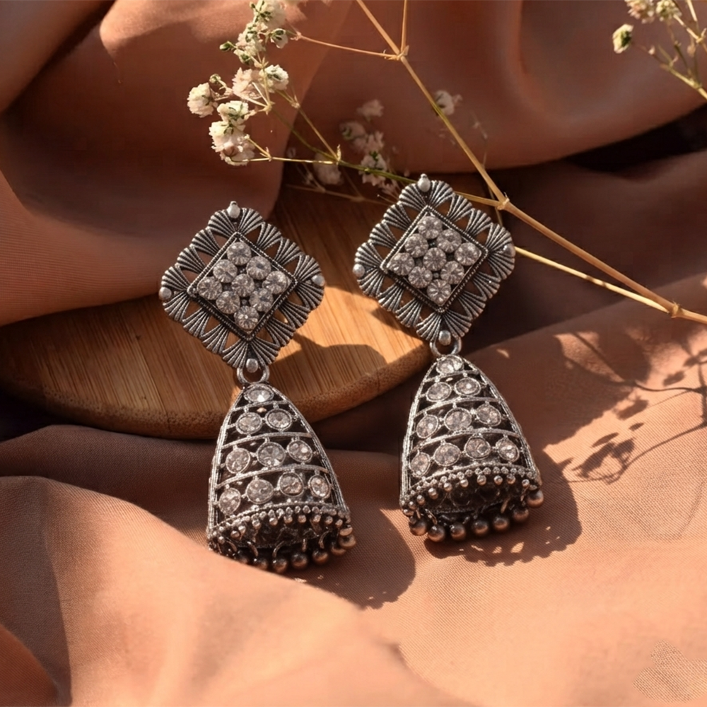 The99Jewel Oxidised Silver Plated Traditional Jhumki Earrings for Women