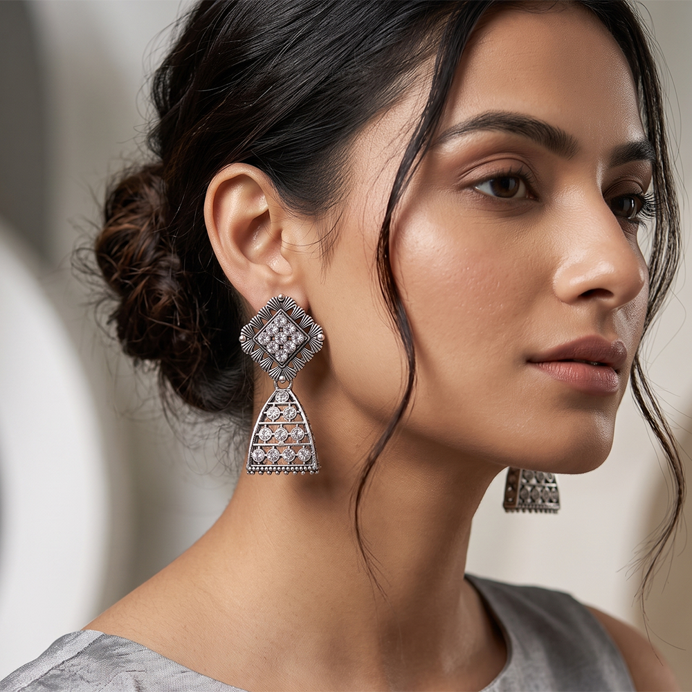 The99Jewel Oxidised Silver Plated Traditional Jhumki Earrings for Women