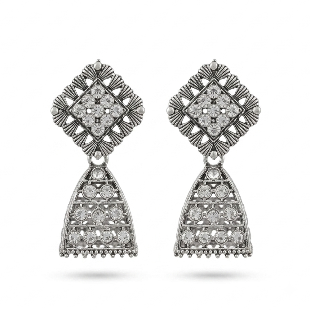 The99Jewel Oxidised Silver Plated Traditional Jhumki Earrings for Women
