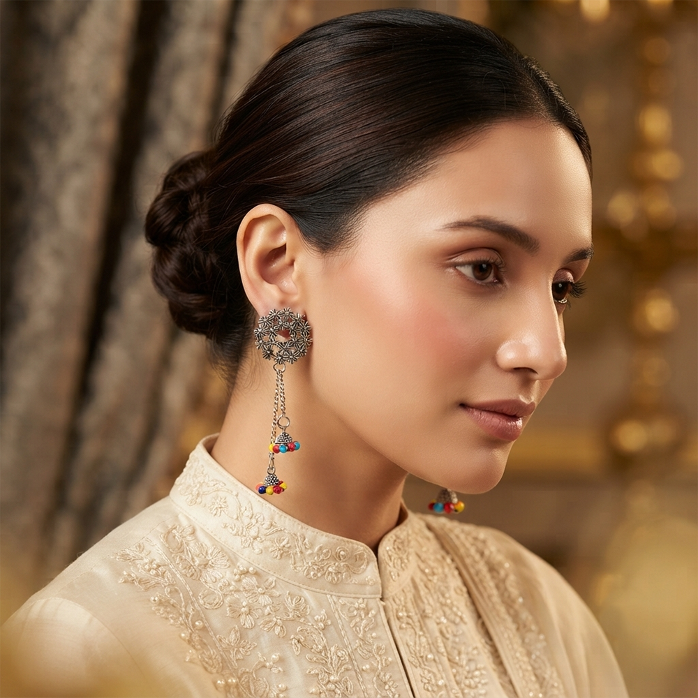 The99Jewel Elegant Silver Plated Pearl Kashmiri  Jhumki  Earrings for Women