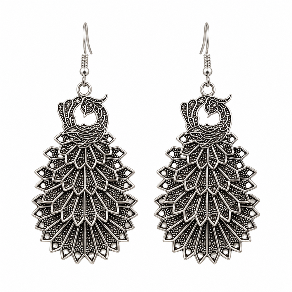 The99Jewel Designer Oxidised Plated Peacock Shape Dangler Earrings for Women