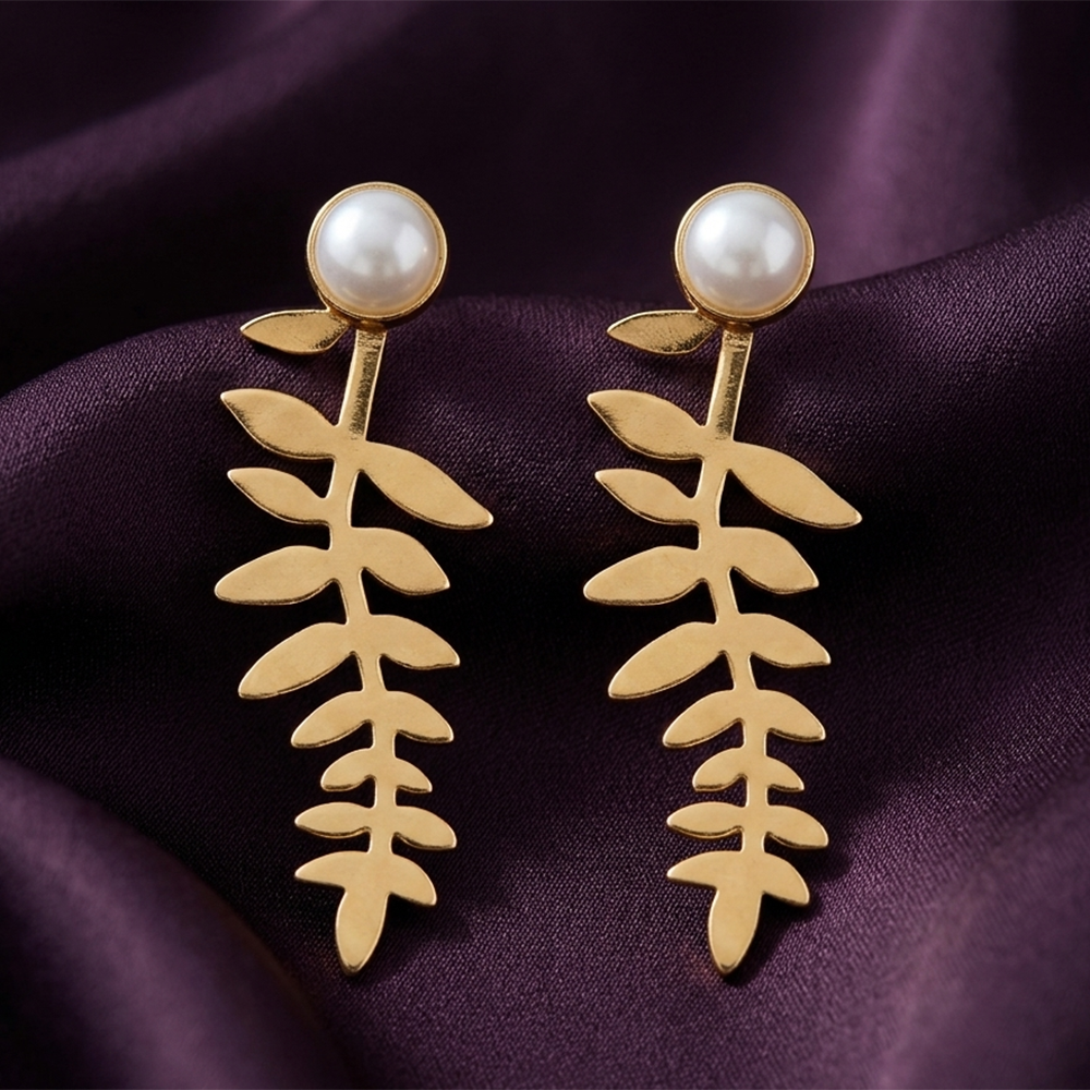 The99Jewel Nature-Inspired Gold Leaf Pearl Drops