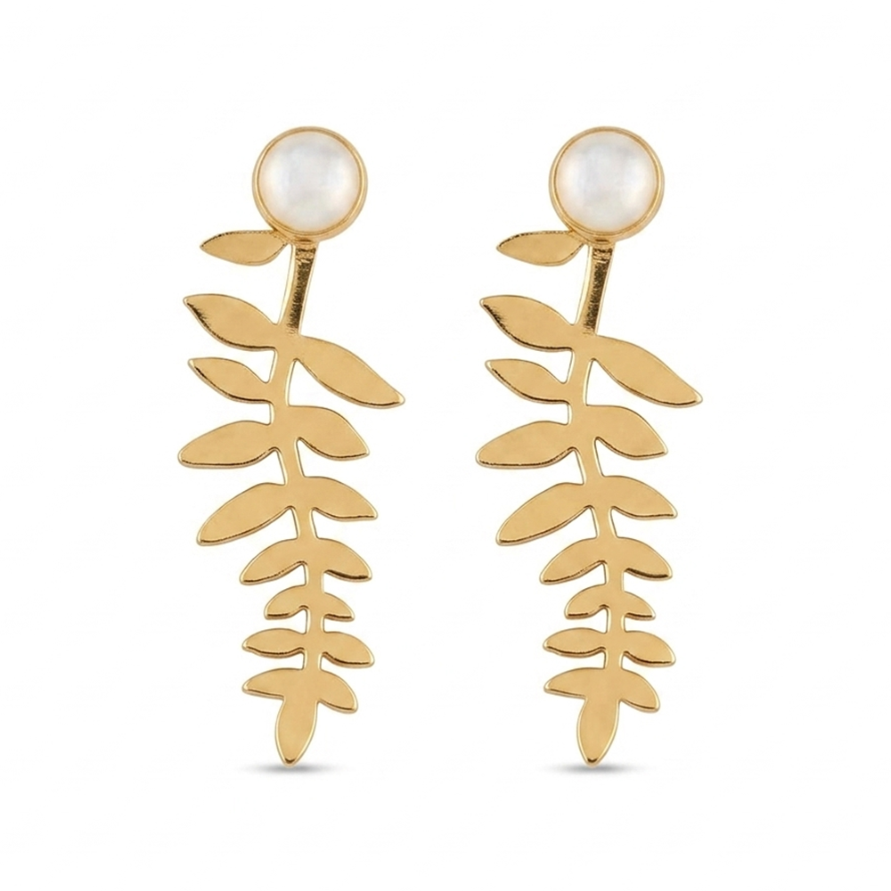 The99Jewel Nature-Inspired Gold Leaf Pearl Drops