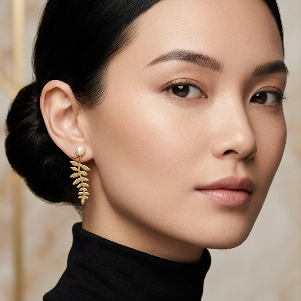 The99Jewel Nature-Inspired Gold Leaf Pearl Drops