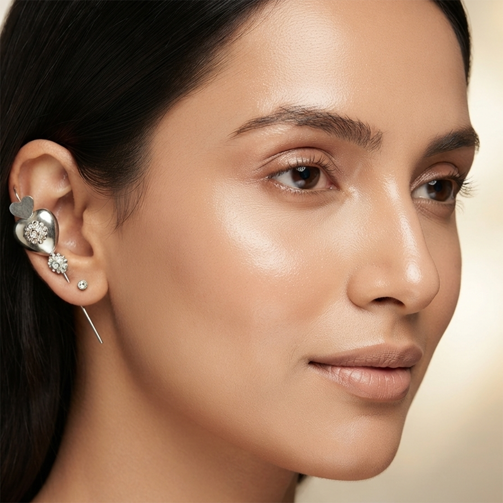The99Jewel Oxidised Plated Heart Shape Ear cuff