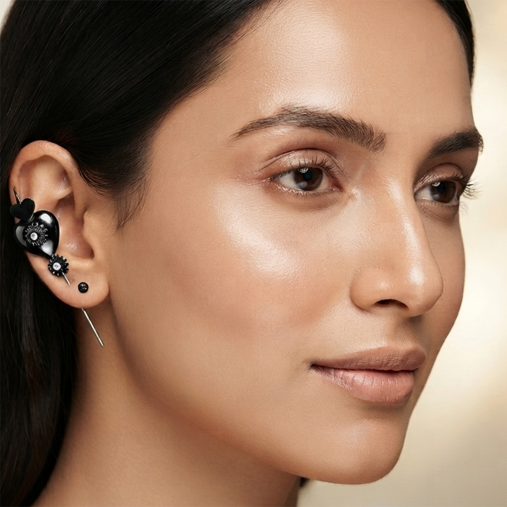 The99Jewel Black Plated Heart Shape Ear cuff