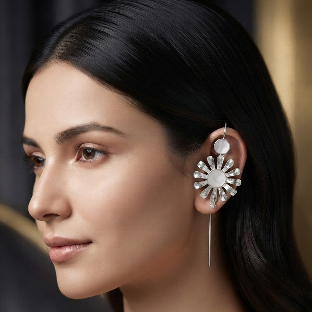 The99Jewel Oxidised Plated Floral Ear cuff