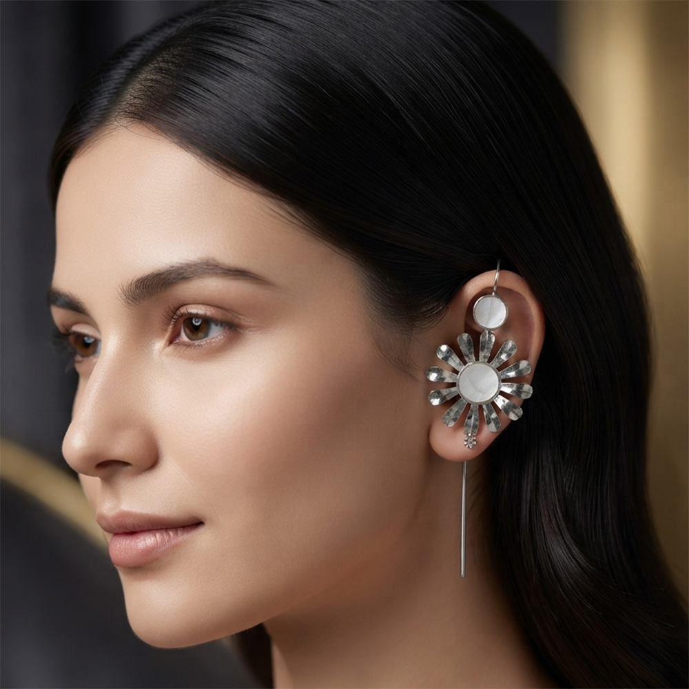 The99Jewel Black Plated Floral Ear cuff