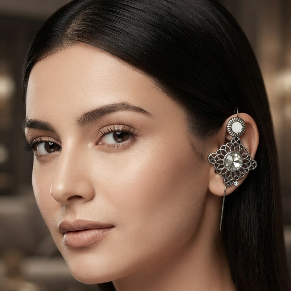 The99Jewel Oxidised Plated Oval Ear cuff