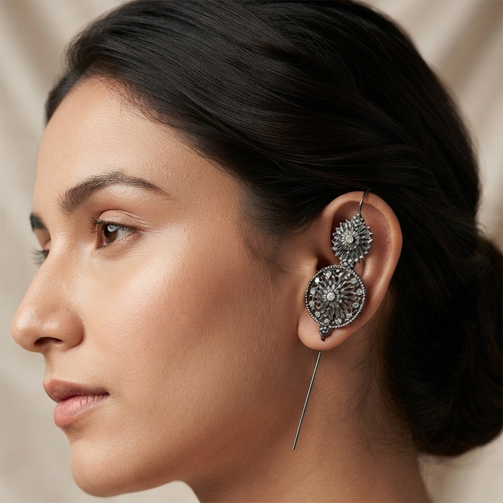 The99Jewel Oxidised Plated Round Ear cuff