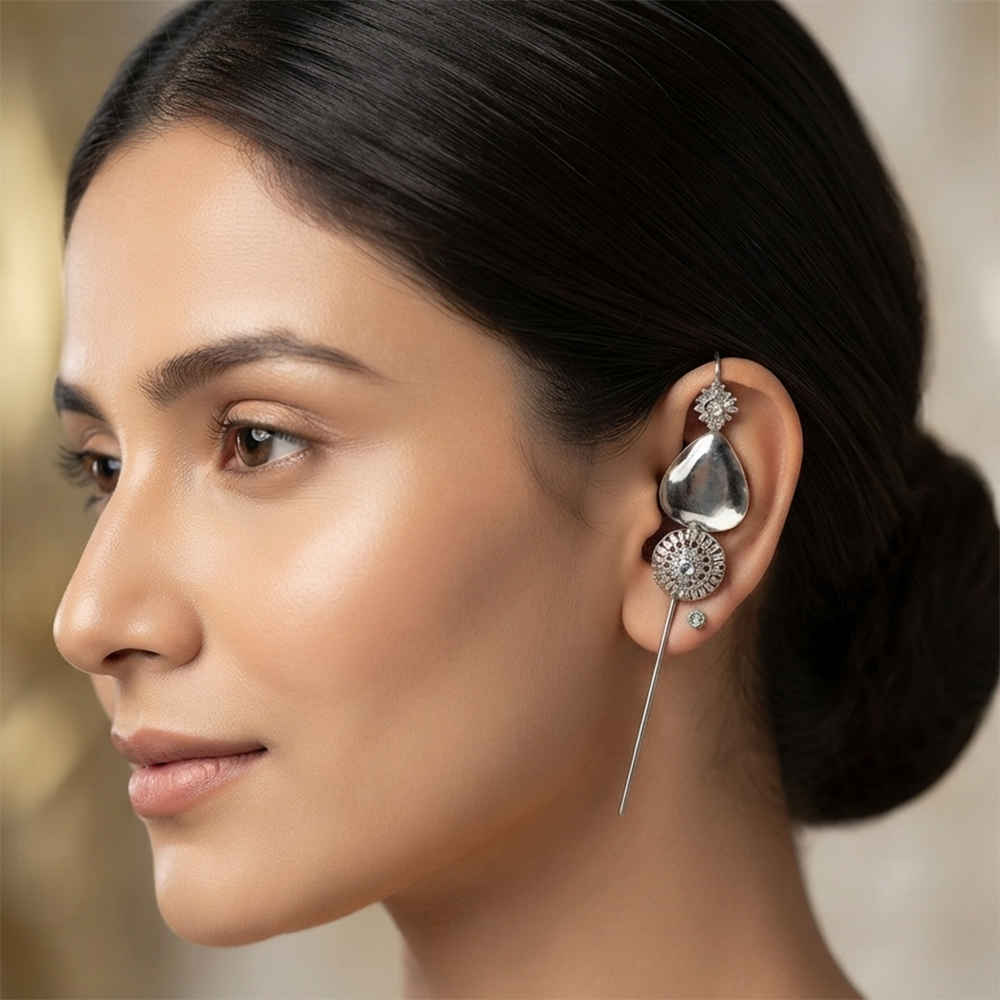 The99Jewel Oxidised Plated Heart Shape Ear cuff