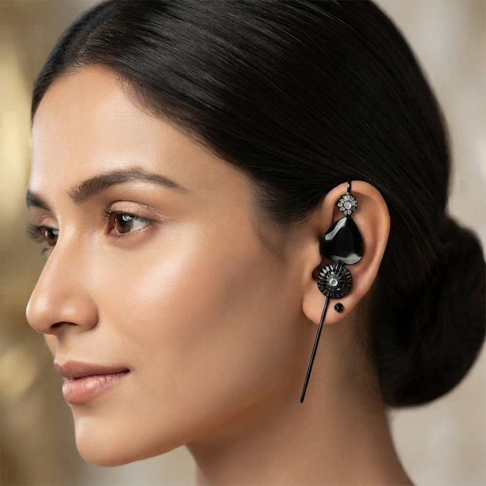 The99Jewel Black Plated Heart Shape Ear cuff