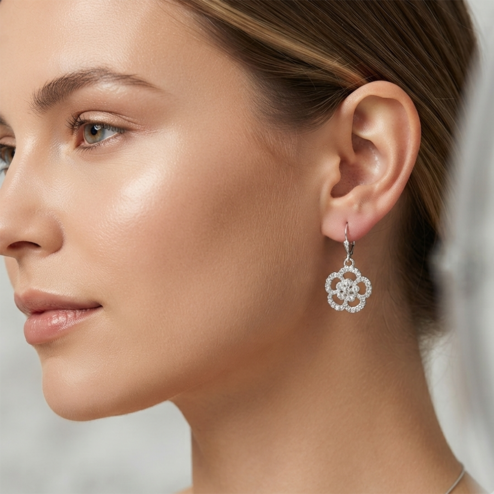 The99Jewel Silver Plated Austrian Stone Floral Shape Hoop Earrings for Women
