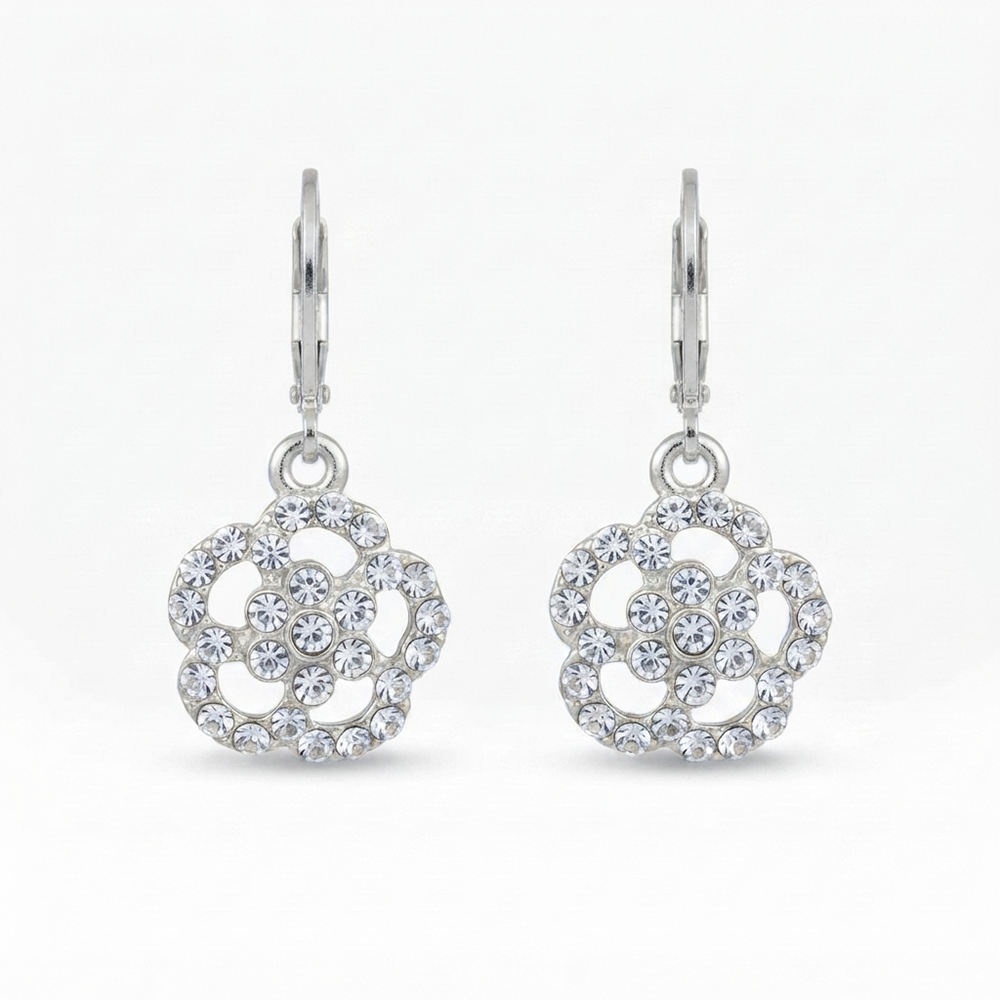The99Jewel Silver Plated Austrian Stone Floral Shape Hoop Earrings for Women