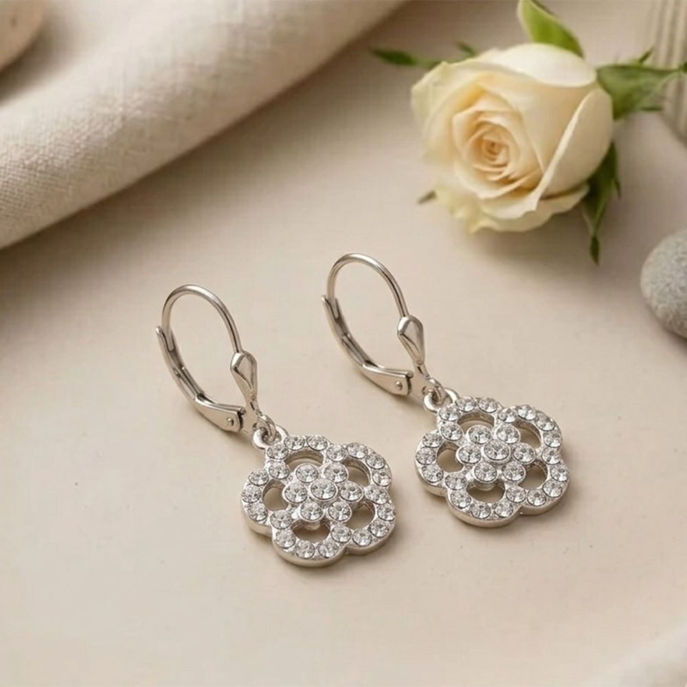The99Jewel Silver Plated Austrian Stone Floral Shape Hoop Earrings for Women