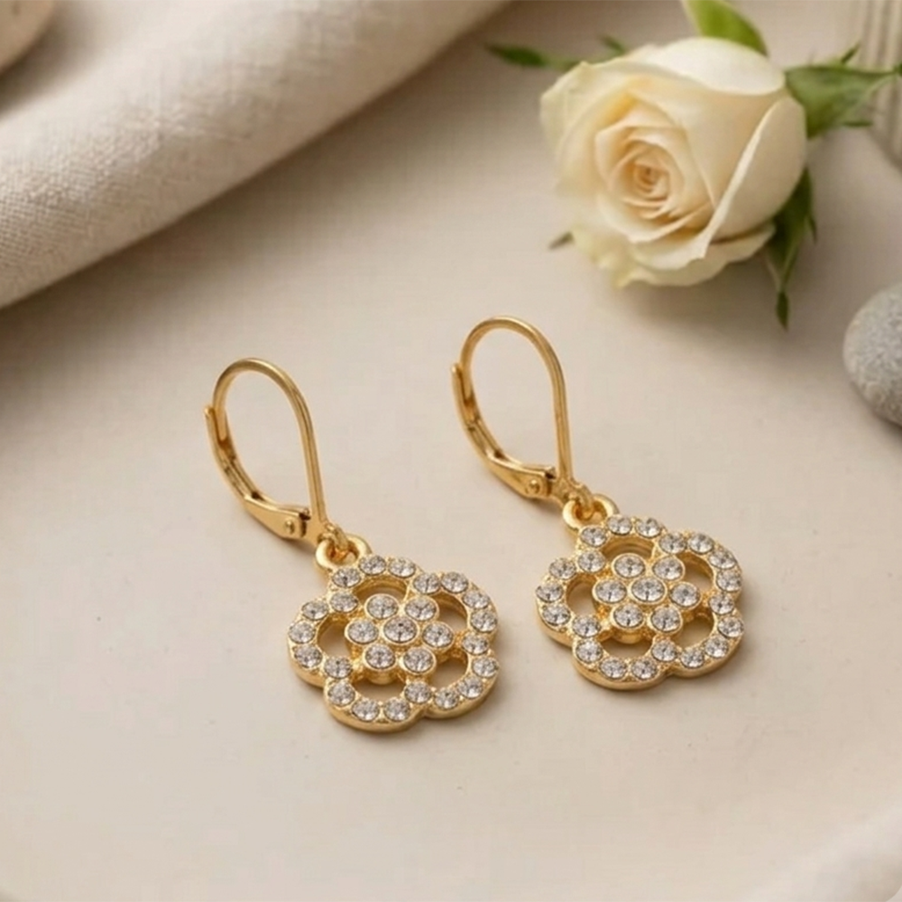 The99Jewel Gold Plated Austrian stone  Floral Shape Hoop Earrings for Women