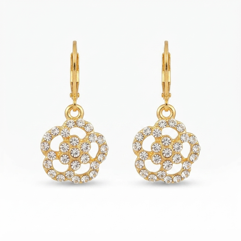 The99Jewel Gold Plated Austrian stone  Floral Shape Hoop Earrings for Women