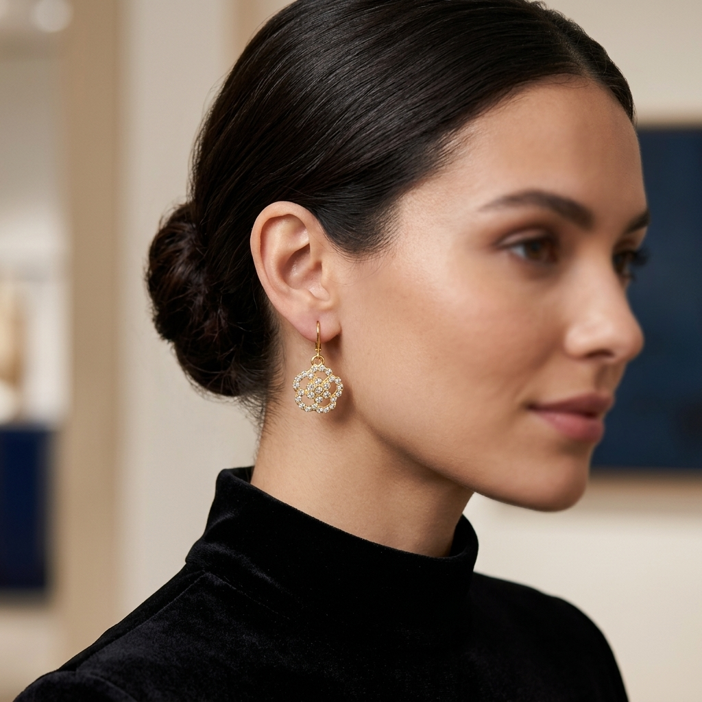The99Jewel Gold Plated Austrian stone  Floral Shape Hoop Earrings for Women