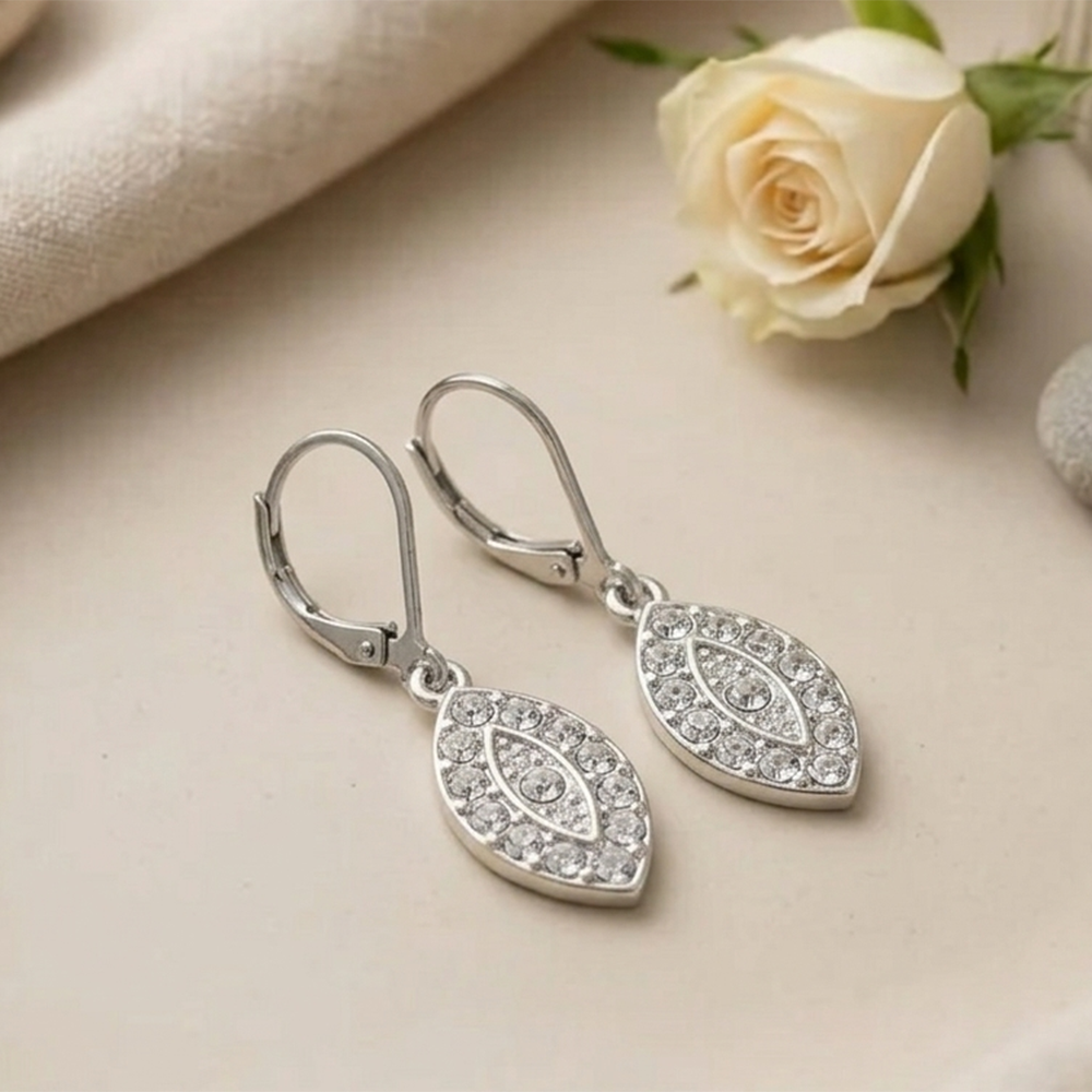 The99Jewel Silver Plated Austrian Stone Eye Shape Hoop Earrings for Women
