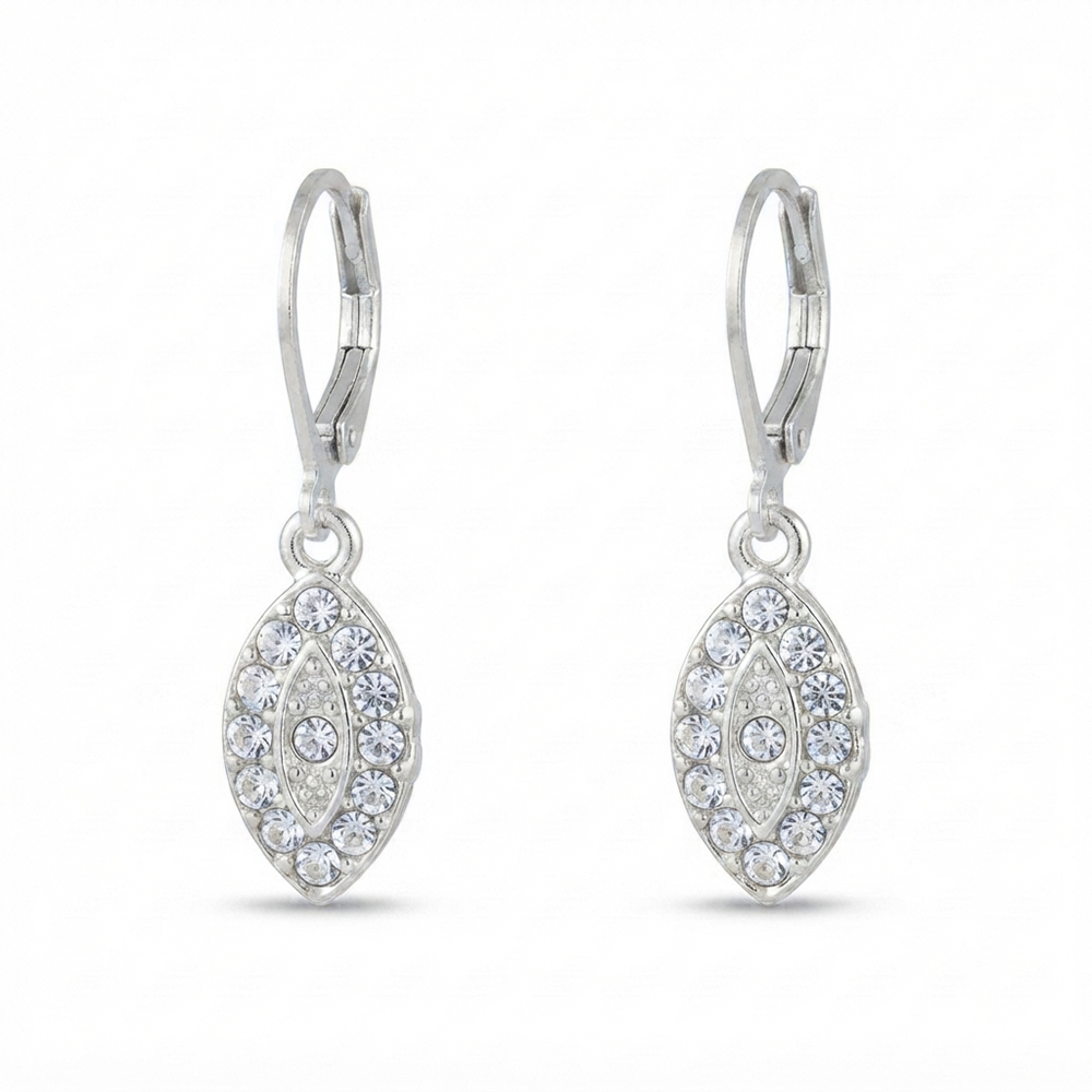 The99Jewel Silver Plated Austrian Stone Eye Shape Hoop Earrings for Women
